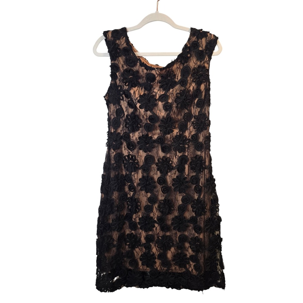 Connected Apparel Dress Women 10 Black Floral Rosette Lace 3D Sheath